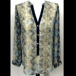 Semi Sheer Animal Print Blouse Tunic Boho Top S